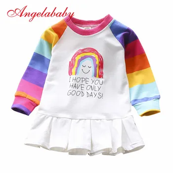 2020 Dekleta Jeseni Obleko Otrok Priložnostne Srčkan talarji Baby Dolgo sleeved Barvita Oblačila za Otroke