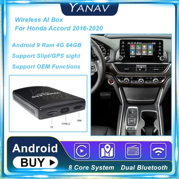Android Samodejno Brezžično Ai Polje Za Honda Accord 2016-2020 Android 9 4G 64GB Avto Smart Box Plug and Play AI Adapter Polje Carplay