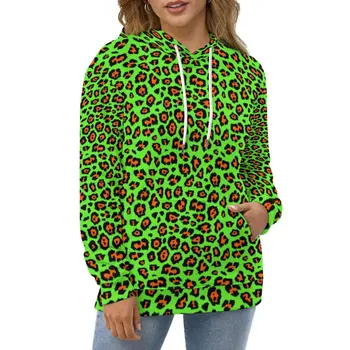 Cheetah Živali Hoodies Dolg Rokav Leon Zelena Leopard Kawaii Priložnostne Klasični Hoodie Prevelik Grafični Svoboden Hooded Zgornji Del Trenirke