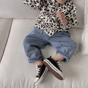 Dekliške jeans korejski novi jesenski oblačila srednjih in majhnih otrok Harlan hlače spomladi in jeseni hlače srčkan