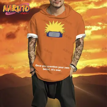 Kratek Sleeve Hooded Majica Moški Moški T-shirt Naruto Oblačila Novo Y2k Ulične Essentials Prevelike majice Hip Hop Trend Ninja