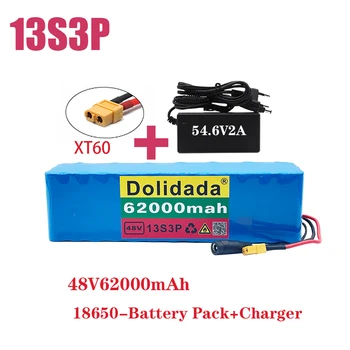 XT60 Plug 48V62Ah 1000W 13S3P 48V Litij-Ionska Batterij Voor 54.6 V E-Kolo Elektrische Fiets skuter Izpolnjeni Bms + 54.6 V Lader